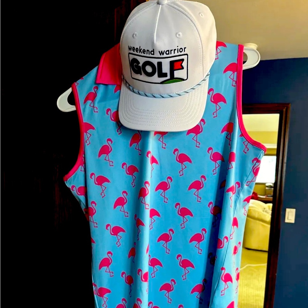 Weekend warrior golf “talk birdie to me “ sleeveless polo with hat never worn